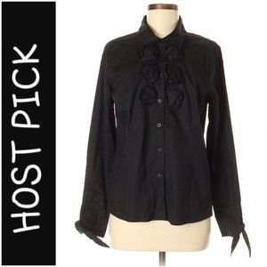 M by Marc Bouwer Minimalist Preppy Long Sleeve Button-Down Shirt w Floral Accent